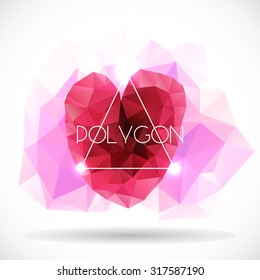 Polygonal heart pink triangle shape. Concept of futuristic minimalism style Isolated on white background. 