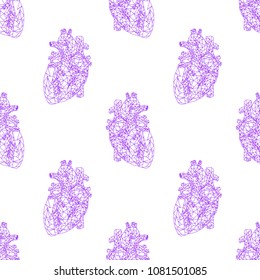 polygonal heart seamless doodle pattern