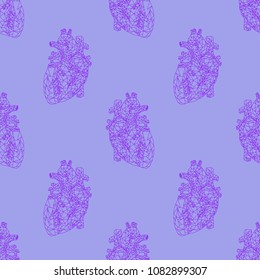 polygonal heart seamless doodle pattern