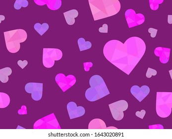 Polygonal heart seamless pattern. Happy Valentine's day, 14th of February. Background for greeting card, wrapping paper, promotional materials. Vector illustration