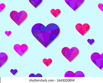 Polygonal heart seamless pattern. Happy Valentine's day, 14th of February. Background for greeting card, wrapping paper, promotional materials. Vector illustration