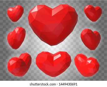 Polygonal Heart Shapes. Red Heart for Love. 