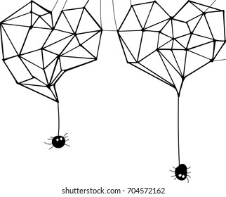 Polygonal heart in the style of a spider web on white background. Vector Illustration. Halloween theme.