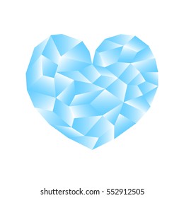 Polygonal heart vector illustration. Blue heart icon on white background square image. Valentine Day card or banner template. Low Poly Heart with shiny diamond effect. Gay love and romance blue symbol