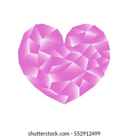 Polygonal heart vector illustration. Pink heart icon on white background square image. Valentine Day card or banner template. Low Poly Heart with shiny diamond effect. Love and romance pink symbol