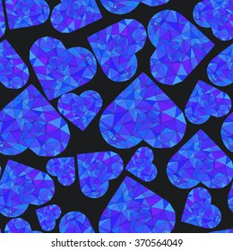 Polygonal Heart. Wireframe mesh polygonal element. Valentines day Seamless Pattern. Vector illustration