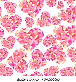 Polygonal Heart. Wireframe mesh polygonal element. Valentines day Seamless Pattern. Vector illustration