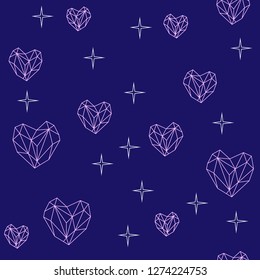 Polygonal hearts pattern St. Valentine's Day. Seamless pattern. Love. Heart. Gradient. Ice hearts.  Perfect for greetings, invitations, manufacture wrapping paper, textile and web design.