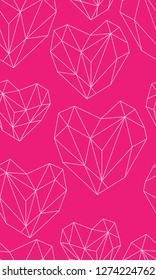 Polygonal hearts pattern St. Valentine's Day. Seamless pattern. Love. Heart. Gradient. Ice hearts.  Perfect for greetings, invitations, manufacture wrapping paper, textile and web design.