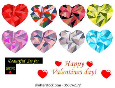 polygonal hearts set on a white background