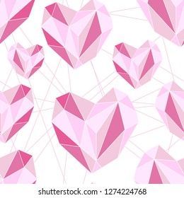 Polygonal hearts vector pattern St. Valentine's Day. Seamless pattern. Love. Heart. Gradient. Ice hearts.  Perfect for greetings, invitations, manufacture wrapping paper, textile and web design.