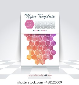 Polygonal Hexagon Frames A4 Flyer Brochure Design. Corporate Leaflet, Cover Template