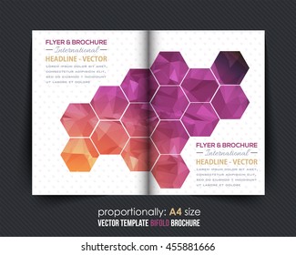 Polygonal Hexagon Frames Bi-Fold Brochure Design. Corporate Leaflet, Cover Template