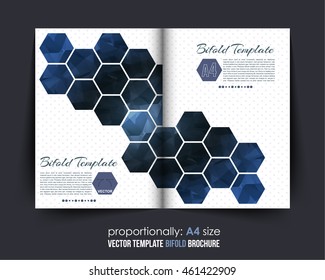 Polygonal Hexagon Frames Bi-Fold Brochure Design. Corporate Leaflet, Cover Template