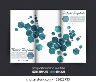 Polygonal Hexagon Frames Tri-Fold Brochure Design. Corporate Leaflet, Cover Template