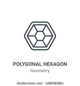 Polygonal hexagon outline vector icon. Thin line black polygonal hexagon icon, flat vector simple element illustration from editable geometry concept isolated stroke on white background