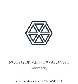 Polygonal hexagonal icon. Thin linear polygonal hexagonal outline icon isolated on white background from geometry collection. Line vector sign, symbol for web and mobile