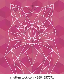 Polygonal hipster fox face. Triangle geometric line animal on abstract pink background. Vector illustration.