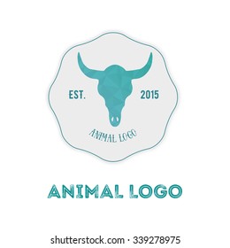 Polygonal hipster logo with head of buffalo in mint color with gradient.