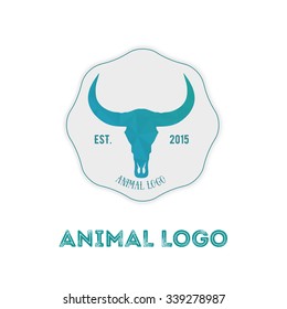 Polygonal hipster logo with head of buffalo in mint color with gradient.