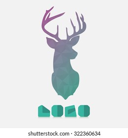 Polygonal hipster logo with head of deer in mint color with gradient