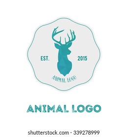 Polygonal hipster logo with head of deer in mint color with gradient.