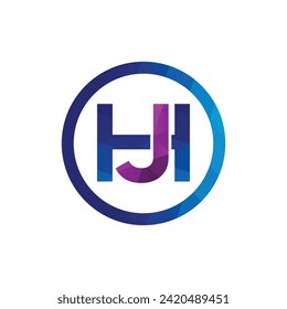Polygonal HJ, jh letter monogram design with blue and purple color circle shape vector eps