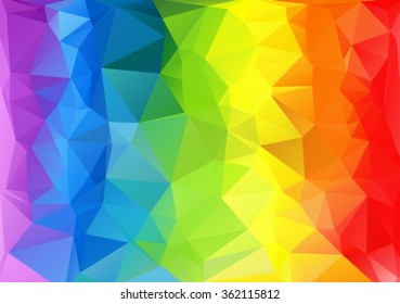 Polygonal horizontal abstract multicolored bright rainbow background.