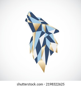 Polygonal howling wolf head design. Colorful Low Poly wild wolf. Wild animal head scandinavian print.