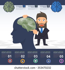 Polygonal Human Brain Concept Businessman Presentation Infographics Stats Elements Design