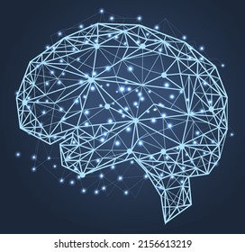 Polygonal human brain made of lines and dots. Medical research of internal organs, innovative technology in medicine concept. Organ of human central nervous system. Brain modern 3D volumetric image