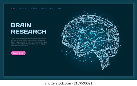 Polygonal human brain made of lines and dots. Medical research of internal organs, innovative technology in medicine concept. Organ of human central nervous system. Brain modern 3D volumetric image