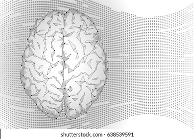 Polygonal human brain. White gray gradient connected dots mind idea concept. Futuristic design background vector illustration art