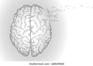 Polygonal human brain. White gray gradient connected dots mind idea concept. Futuristic design background vector illustration art