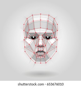 Polygonal Human Face On Light. Futuristic Concept Abstract 3D Face By Shapes. Vector Illustration