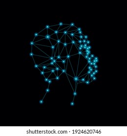 polygonal human face, triangular glowing grid, technology woman