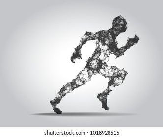 Polygonal human full body in virtual reality. Sprinter Running figure on white background. Polygonal technology design.