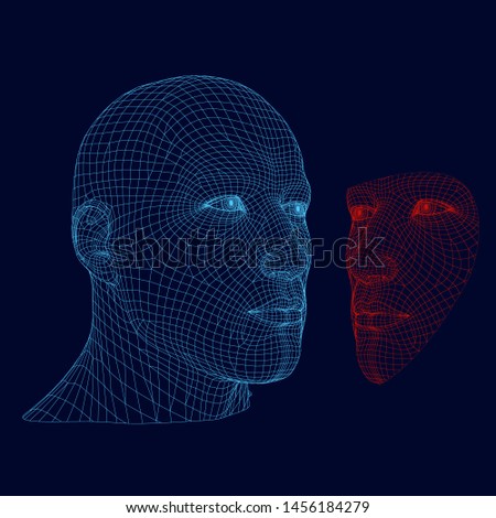 Polygonal human head. Wireframe face men. Face recognition. 3D Vector illustration