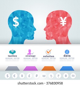 Polygonal Human Heads Finance Thinking Infographics and Web Elements