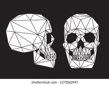 Polygonal human skulls on black background