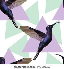 polygonal hummingbird flying triangle seamless background