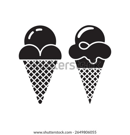 Polygonal Ice Cream Cone Icon – Minimal Black Vector