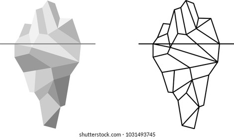 Polygonal iceberg in flat triangular low poly style icon. Vector illustration set