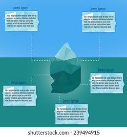 Polygonal iceberg infographics.  Vector illustration- low poly style. Triangle design. Winter theme.
