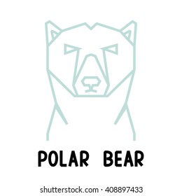 Polygonal icon design of a polar bears head. blue linear logo on white background.