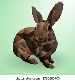 Polygonal illustration of brown bunny. Polygonal hare for child books, posters and print about wild animals and pets