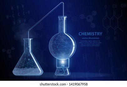 Polygonal illustration concept of chemical experience, chemistry symbol, on dark background
