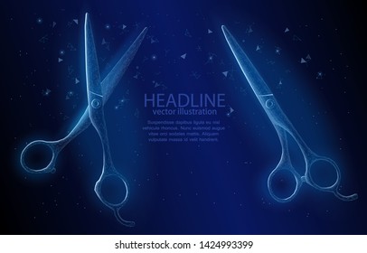 Polygonal illustration of the concept scissors on a dark blue background, a symbol of creation and destruction, and also mean the union and friendship of the two parts.