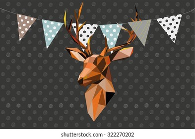 polygonal illustration of deer head and triangle flag