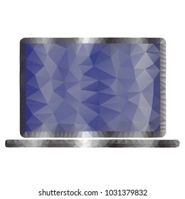 Polygonal Illustration of laptop consisting of polygons, dots and lines. Low poly polygon design, isolated on white background.  Technology illustration. Wireframe concept.